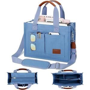 New Kkxiu Denim Blue Canvas Oversized Zip Up Many Compartments CrossbodyTote Bag